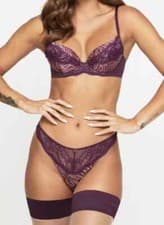 Image of Ann Summers Infatuation Purple Print Bra 36D Thong 14