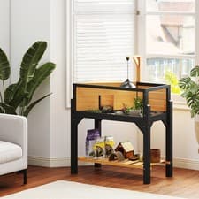 Image of PawHut Wooden Tortoise House with Storage Shelf, Clear Observation Windows