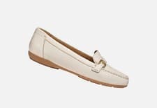 Image of Geox Annytah Moc Women Leather Loafers In Papyrus - Size UK 4.5 - New Boxed