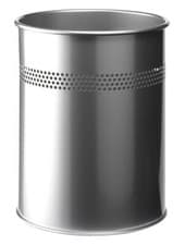 Image of Durable Round Steel Waste Bin | 30mm Perforated Ring | 15L | Silver
