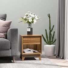 Image of Modern Bedside Table Nightstand, End Table, Side Table with Drawer and Shelf