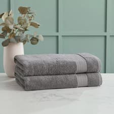 Image of Bath Sheets 100% Cotton 670 GSM 88 x 177 cm Grey 2 Pack Ultra Absorbent Grandeur