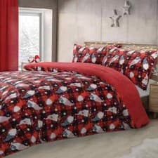 Image of Gonks Red Checked Flannel Duvet Cover & Pillowcase Set Reversible Easy Care