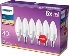 Image of Philips LED E14 Candle Light Bulbs 4.9W (40W) Warm White Pack of 6
