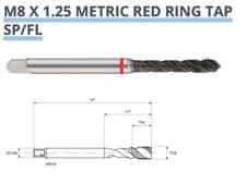 Image of M8 x 1.25 SPIRAL FLUTE TAP 6H HSS-E RED RING DIN371 TM15300800 EUROPA TOOL