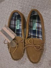 Image of Cotswold Alberta Slip On Moccasin Slipper Beige Suede Upper Size 10 NEW & TAGS 