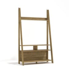 Image of Tiva Oak Ladder TV Unit Stylish Leaning Design with Shelving & Media Display
