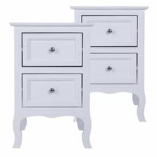 Image of Bedside Tables with 2 Drawers Bedroom Nightstands Cabinet Storage White 2pcs