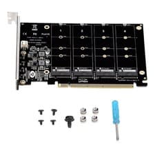 Image of 4 Port M.2 NVME SSD to PCIe 3.0 4.0 X16 Adapter 4 Disk Expansion Card 4 x 32Gbps