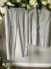 Image of TED BAKER Suit 2 Piece Set Jacket UK M & Trousers 32" Hallam Light Grey Check