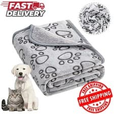 Image of Pet Blanket Warm Rest Bed Mat Paw Print Dog Cat Puppy Fleece Soft Cushion