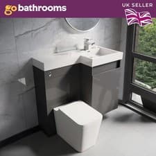 Image of Grey Gloss Bathroom Sink and Toilet Unit 900mm Combination Sink Unit WC Unit RH