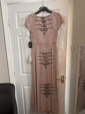 Image of UK Size 10 Adrianna Papell Blouson Beaded Evening Maxi Dress-  colour :Blush