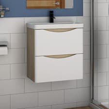 Image of Wall Hung Bathroom Vanity Unit with Gelcoat Resin Stone Basin Storage Two Drawer