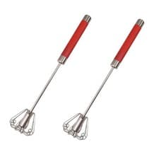 Image of Egg Whisk Hand Push Semi Automatic Egg Beater Stainless Steel Blender Mixer 2pk