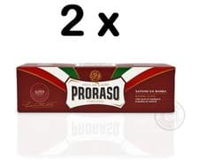 Image of PRORASO Shaving Cream Tube Red/Coarse Hair Sandalwood & Shea 150ml 2XPACK DOUBLE