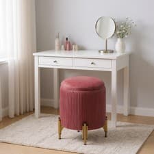 Image of Makeup Chair Storage Stool Bench Ottoman Gold Metal Leg Footstool Pleated Velvet