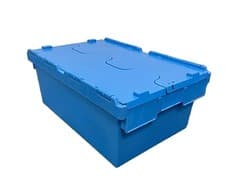 Image of 5 x Blue Plastic Crates Storage Box Lidded Totes (600x400x250mm) 43 Litres (New)