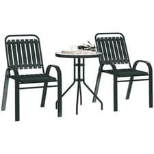 Image of Bistro Set 3pc Charcoal Grey Steel & Tempered Glass 91H x 56W x 66D cm Stackable
