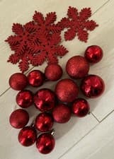 Image of Selection of Red Christmas Tree Decoration Baubles & Stars