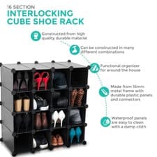 Image of NEW Interlocking 16 Compartment Shoe Organiser Storage Cube Rack Black Unit 