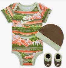 Image of Nike Newborn Baby 3 Piece Set 6–12m Green Unisex Mountain Boxed FV6991‑222