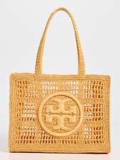 Image of Tory Burch Ella Hand Crocheted Small Raffia Tote ~NWT~ Peachy