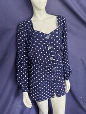 Image of RRP £35 Size 18 Evans Navy Buttoned Blouse Polka Dot