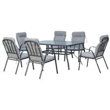 Image of Outsunny 7-Piece Garden Dining Set w/ Umbrella Hole, Grey, Refurbished
