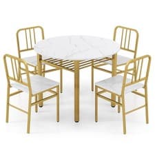 Image of COSTWAY 5 Piece Dining Table Set Round Kitchen Table & 4 Chairs-White