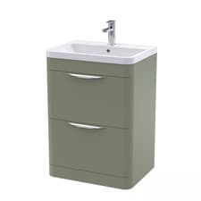 Image of Contemporary Floor Standing 2 Drawer Bathroom Vanity Unit, Satin Green, 600mm