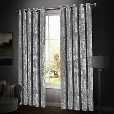 Image of Fully Lined Crushed Velvet Eyelet Ring Top Ready Made Santiago Blackout Curtains