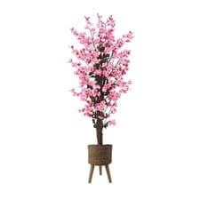 Image of 120cm Artificial Pink Blossom Tree with Woven Effect Composite Planter