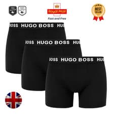 Image of Hugo Boss Men Boxers Trunks Cotton Stretch Underwear Black Breathable 3 Pack
