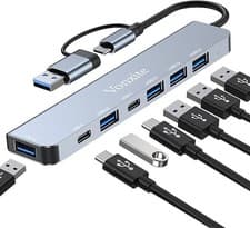 Image of USB C Hub, 7 in 1 USB Hub Multiport Adapter with 2*USB Type C Data Ports, USB