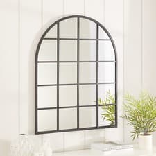 Image of Wall Mirror Industrial Large Arched Window - Black Metal Arch Frame 100 x 80cm