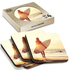 Image of 4 x Boxed Square Coasters - Amazing Surf Chick Surfing Ocean #8280