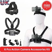 Image of 6 Pcs Action Camera Head & Chest Strap Mount Kit for GoPro DJI Osmo Insta360 UK