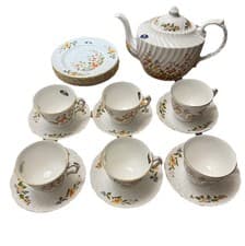 Image of NEW Aynsley Cottage Garden Tea Set for Six - Teapot, Plates, Cups and Saucers