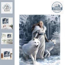 Image of DIY 5D Diamond Painting Kit Beauty Fairy Snow Wolf Full Round Drill 30x40cm