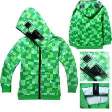 Image of Kids Green Creeper Cosplay Hoodie Sweatshirt Girls Boys Long Sleeve Tops Jacket