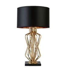 Image of Table Lamp Base With Black Shade Gold Interior