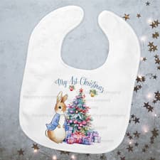 Image of My 1st Christmas Peter Rabbit 100% Cotton Bib, Baby's First Christmas Gift