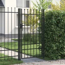 Image of WALPLUS Fence Gate Single Door with Spike Top Black Steel Frame 1x1.75 m
