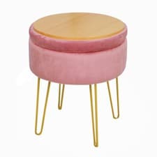 Image of Plush Velvet Round Ottoman Footstool Pouffe Seat Coffee Table Storage Box Stool