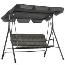 Image of Rattan Swing Chair 3-Person Grey 167x112x153cm Metal Frame Adjustable Canopy Max