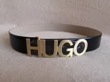 Image of HUGO BOSS Belt Men's Women Authentic Black Gold Tone Buckle Leather Size: 34/90