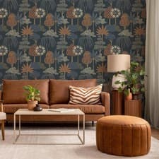 Image of Dark Blue Trees Wallpaper Floral Nature Botanical Belgravia Akiko 2330