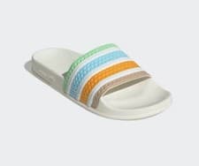 Image of Adidas Men’s Adilette Slides White Multi Colour Stripe Size UK11 BNIB Beach Pool
