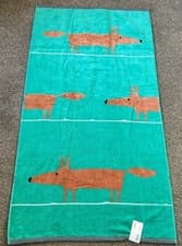 Image of Scion NEW Mr Fox Large Bath Towel 70x130cm Green/Orange/Grey 100% Cotton BNWT